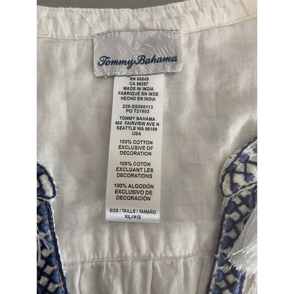 Tommy Bahama Cotton Clip Embroidered Tiered Cover Up Dress White & Blue Size XL - Picture 8 of 11